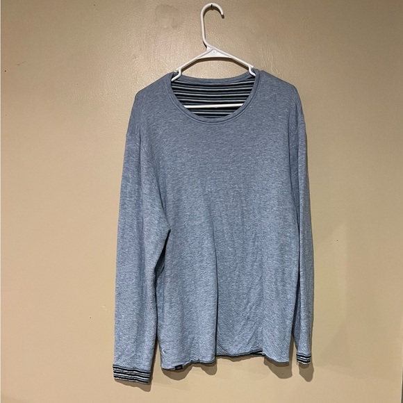 Faherty Cloud Reversible Striped Pima Cotton Wave Rock Blue Striped Sweater READ - Picture 1 of 6